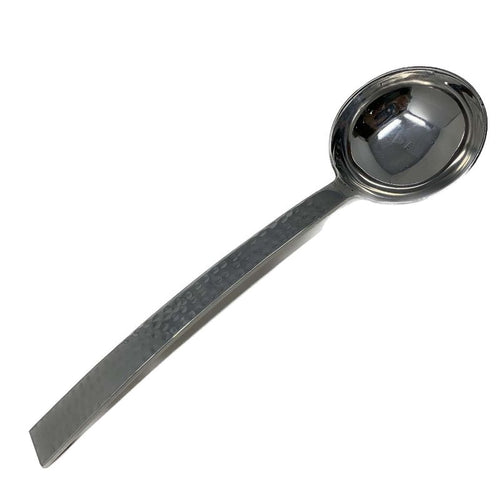 Stainless steel deep round serving spoon with hammered handle