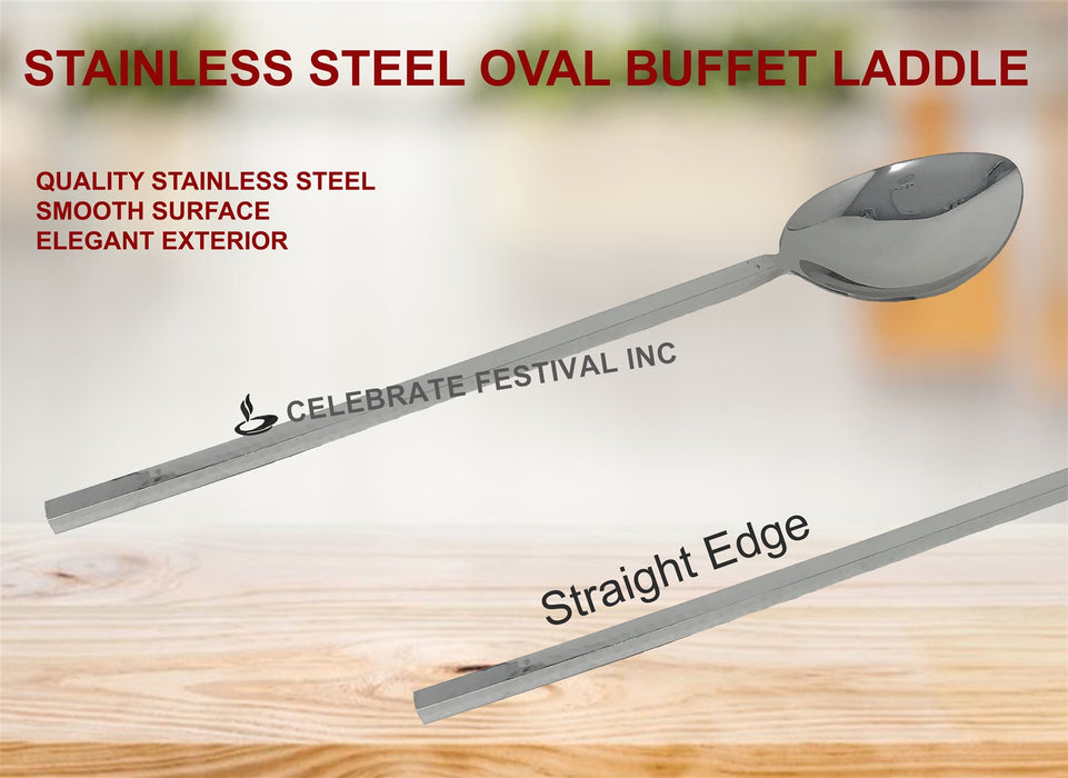 Stainless Steel Oval and Deep Buffet Laddle - with Straight Edge.