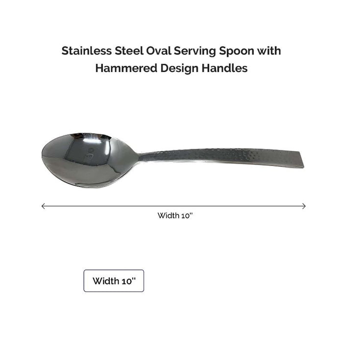 Stainless Steel Oval Serving Spoon with Hammered Design Handles 10"