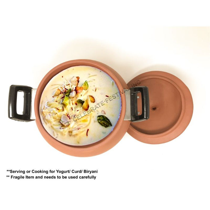 Earthenware : Terracotta/ Mitti/ Clay Handi For Serving Food/Biryani/Cooking/Curd Making 2.5 L (84 oz)