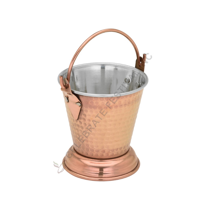 Hammered Copper Steel Food Serving Bucket Balti (Double Wall Construction, Base and Handle)