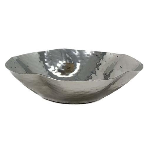 Hammered stainless steel food serving bowl with curved design