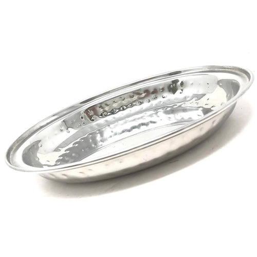 Hammered stainless steel oval dish for serving curries and gravies