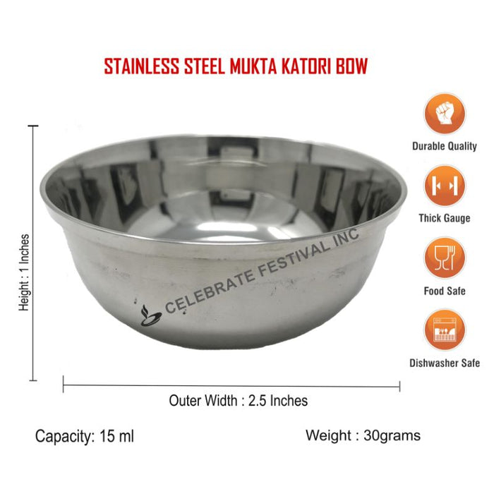 Stainless Steel Mukta Katori Bowl: Available in three sizes - 2oz, 4oz, 6oz