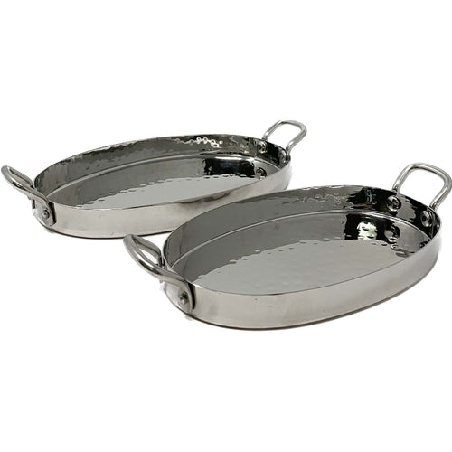 Hammered Finish Stainless Steel Oval Au Gratin Dish with Handle – Elegant Serveware for Roasts and Casseroles