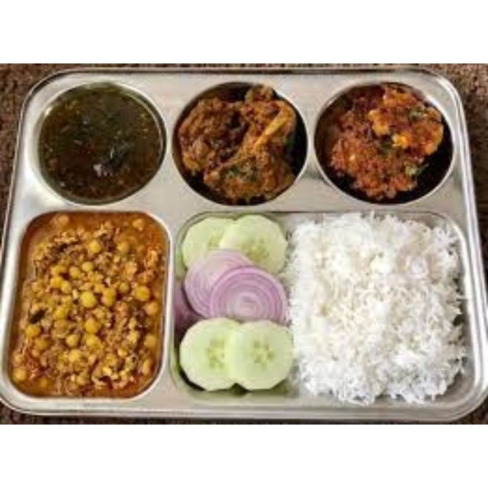 SS 5-Compartment rectangular Mess Tray/Thali/ Plate - L 13" x W 11"