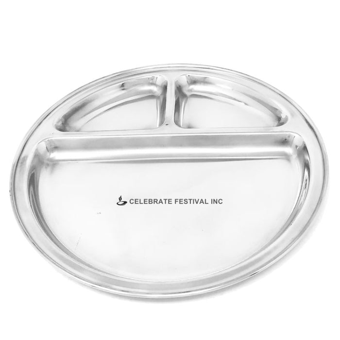 Stainless Steel Round Thali (Plate) with 3 Compartment