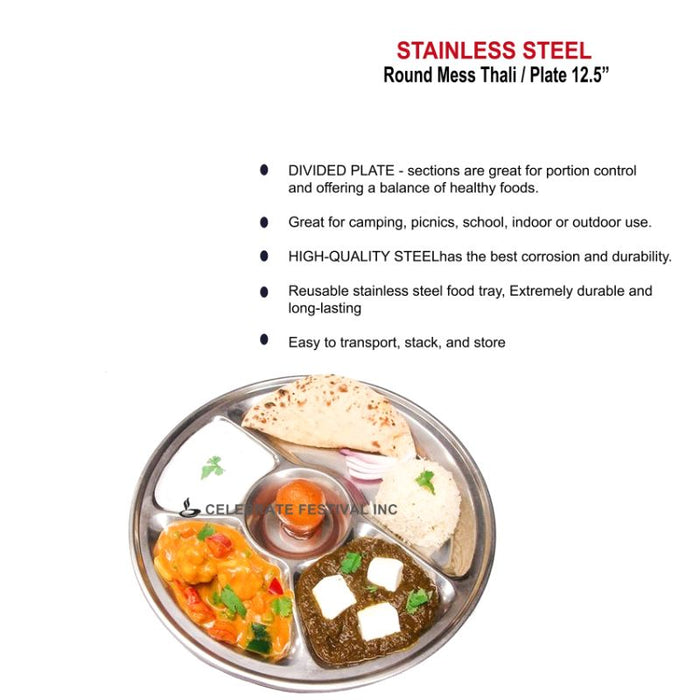 Stainless Steel Round Thali Mess Tray - 12.5"