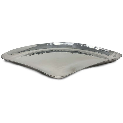 Stainless steel triangular serving platter with hammered design