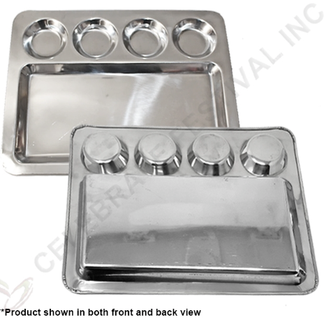 Stainless Steel Rectangular Dosa Mess Tray/ Thali with 4-Bowls and 1-compartment- 16"