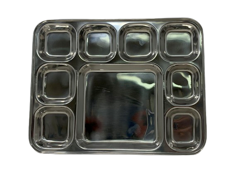 Stainless Steel 9-Compartment Rectangular Tray with 8 Small and 1 Medium Compartment for Portion Control