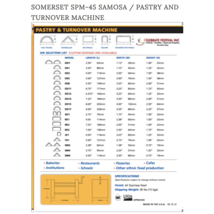 Somerset SPM-45 Samosa/Pastry And Turnover Machine