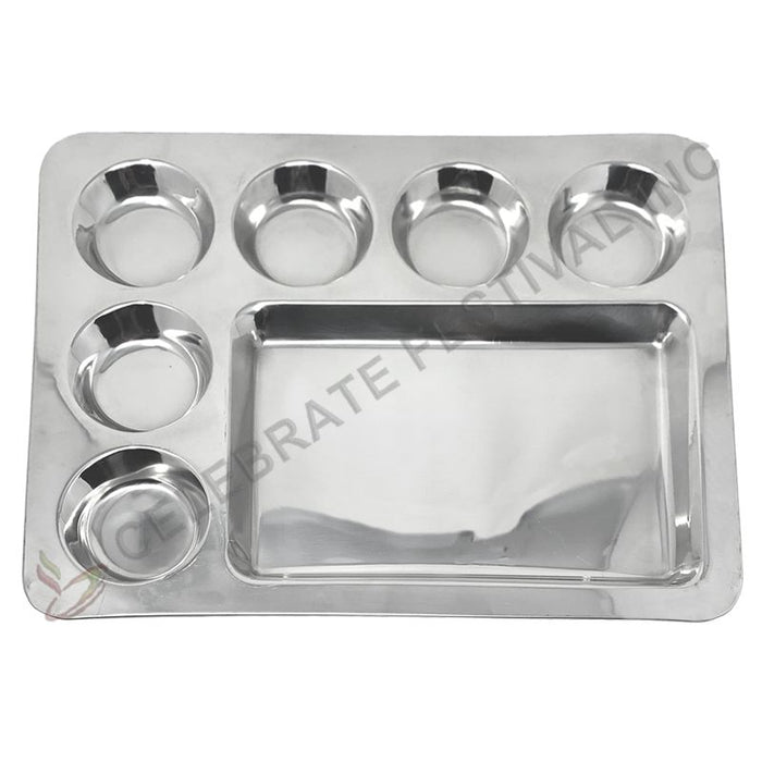 Stainless Steel Square Dosa Mess Tray - L 16" / 7 Compartment