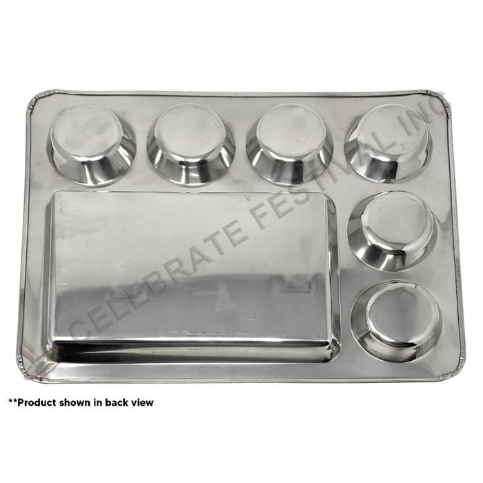 Stainless Steel Square Dosa Mess Tray - L 16" / 7 Compartment