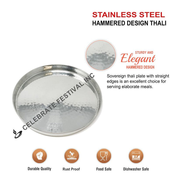 Stainless Steel Round Thali Hammered ~ 13"