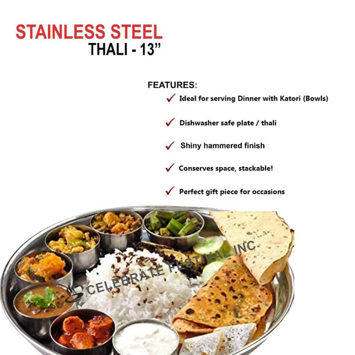 Stainless Steel Round Thali Hammered ~ 13"