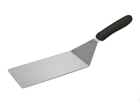 Stainless steel solid Turner with Offset, Black Polypropylene Handle by Winco