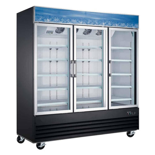 Coldline G80-B 78-inch triple glass door merchandiser refrigerator, front view