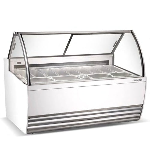 Marchia GIC-13 13-pan curved glass gelato display freezer