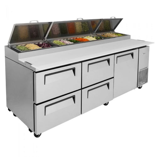 Turbo Air TPR-93SD-D4-N Side Mount Super Deluxe Pizza Prep Table with Three Sections 31.0 cu. ft.
