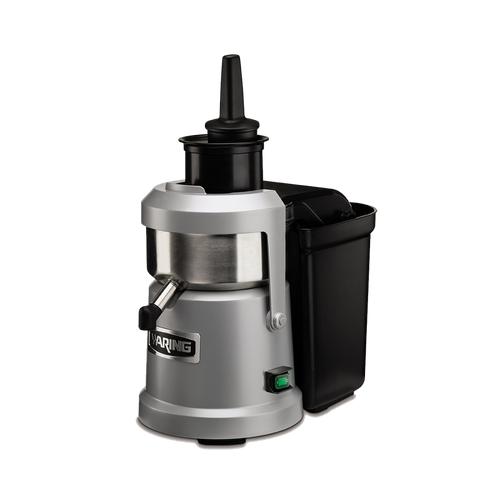 Waring WJX80 commercial juice extractor with pulp-eject system and wide feed chute on stainless steel countertop