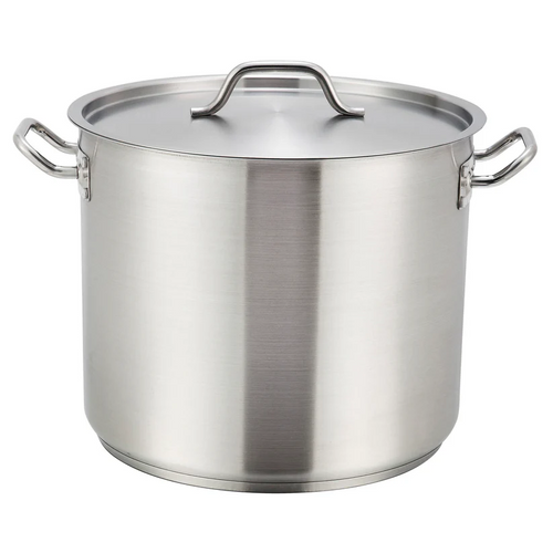 Winco SST-20 20 quart stainless steel stock pot with lid, tri-ply construction, heavy-duty 18/8 commercial cookware