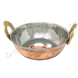 Hammered Copper Stainless Steel Kadai (Karahi) Bowl with Welded Handle