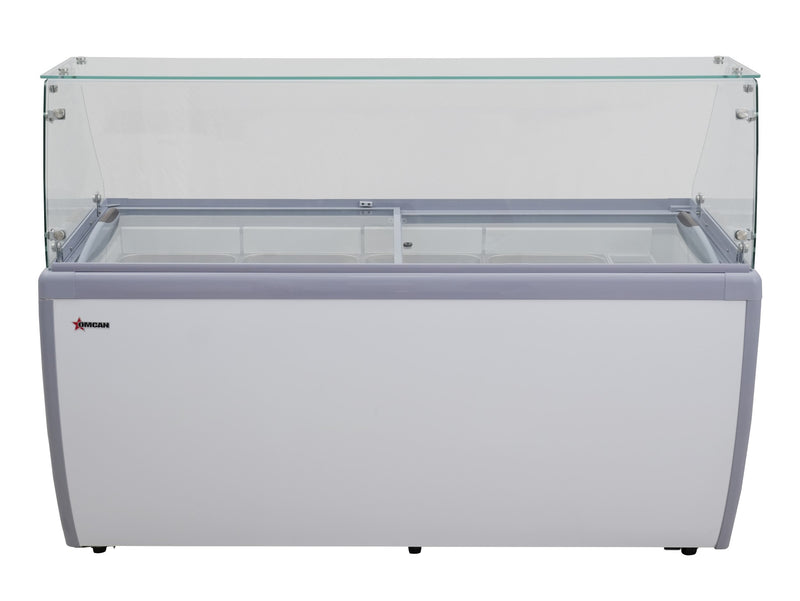 Omcan FR-CN-0014 71″ Thirteen Pan Gelato Dipping Cabinet with Flat Sneeze Guard and Pans