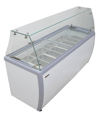 Omcan FR-CN-0014 71″ Thirteen Pan Gelato Dipping Cabinet with Flat Sneeze Guard and Pans