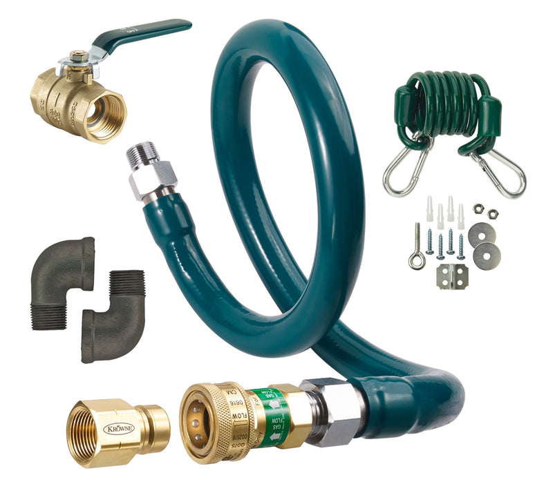 Krowne Royal Series 1" Moveable Gas Connector  72" Long With QD, Gas Valve, Cable Kit, (2) Elbows