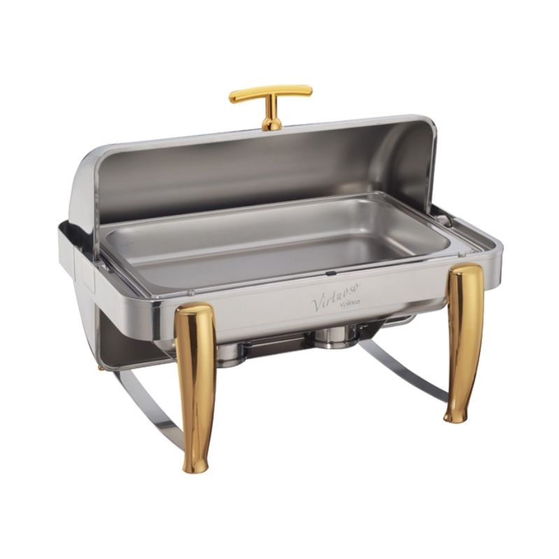 Winco 101A Virtuoso 8qt Full-size Chafer, Roll-top, S/S, Gold Accent, Extra Heavyweight (Price/Set)