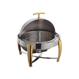Winco 103A Virtuoso 6qt Round Chafer, Roll-top, S/S, Gold Accent, Extra Heavyweight (Price/Set)
