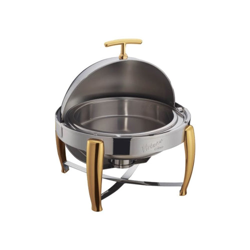 Winco 103A Virtuoso 6qt Round Chafer, Roll-top, S/S, Gold Accent, Extra Heavyweight (Price/Set)