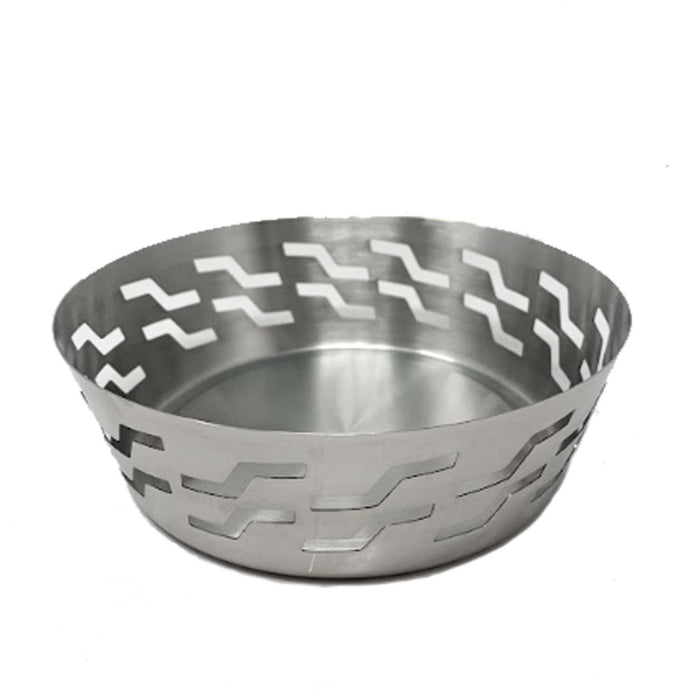 Stainless Steel Mirror Finish Round Bread Basket With Zig Zag Design