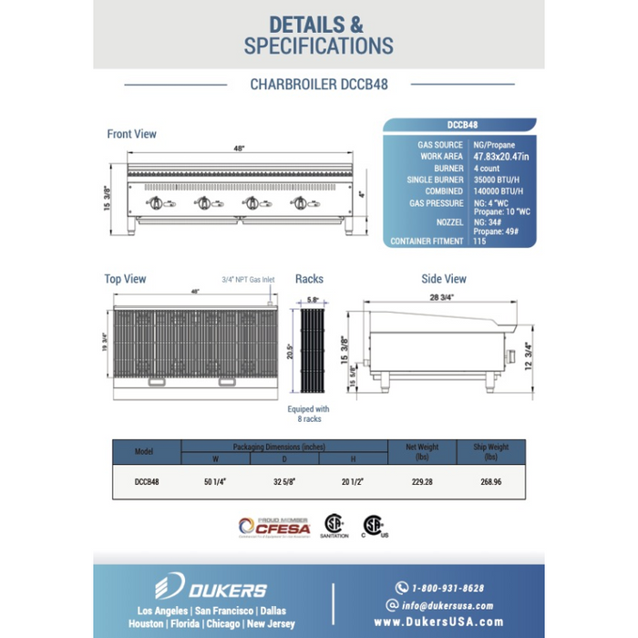 Dukers Charbroilers  DCCB48 48 in. W Countertop Charbroiler