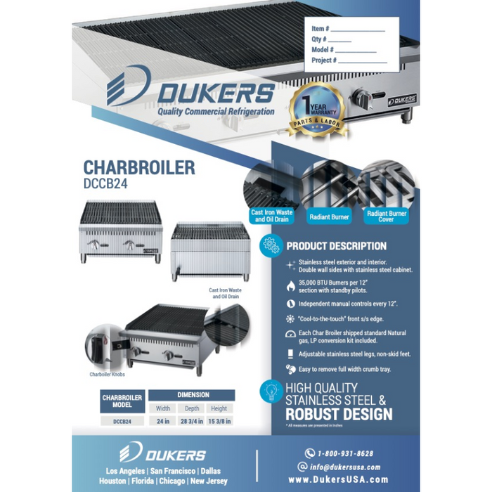 Dukers Charbroilers  DCCB24 24 in. W Countertop Charbroiler