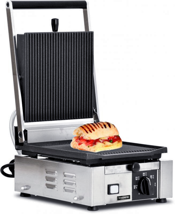 Omcan PG-IT-0483-R Elite Series 10″ x 9″ Single Panini Grill with Top and Bottom Grooved Grill Surface