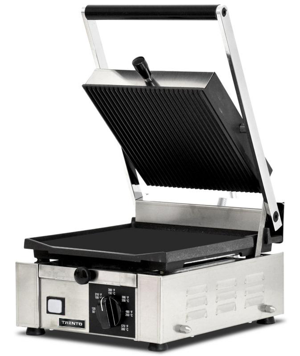 Omcan PG-IT-0483-R Elite Series 10″ x 9″ Single Panini Grill with Grooved Top and Smooth Bottom Grill Surface