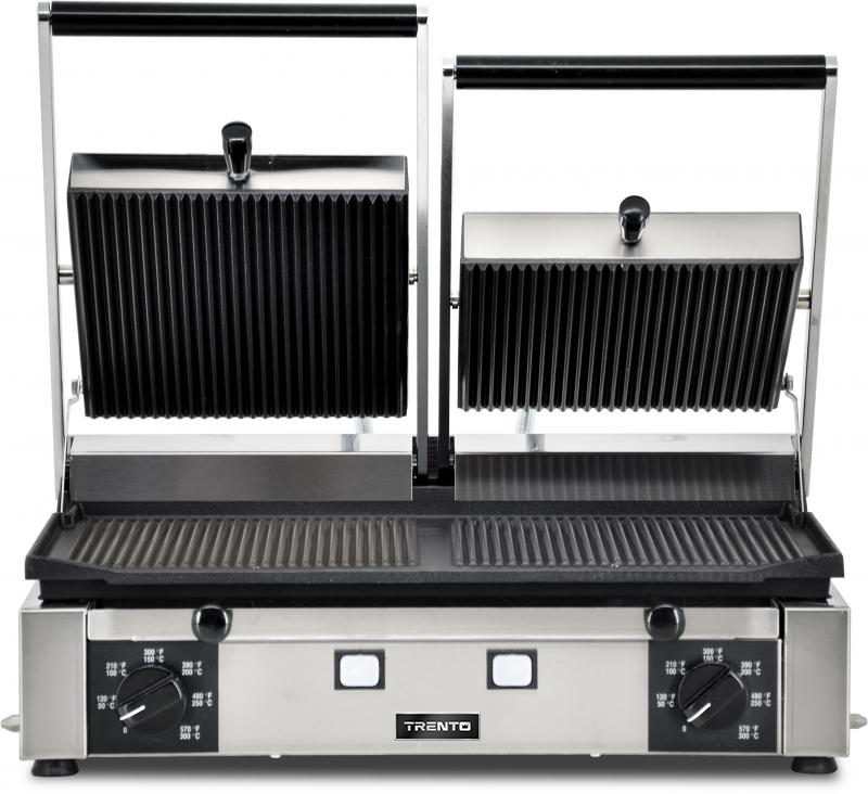 Omcan PG-IT-0737-R Elite Series 10″ x 19″ Double Panini Grill with Grooved Top and Bottom Grill Surface