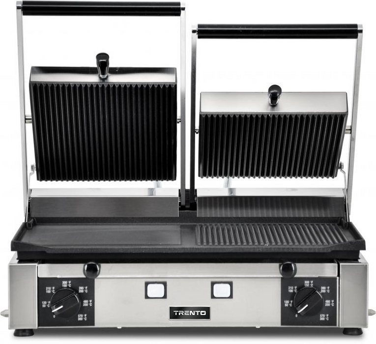 Omcan PG-IT-0737 Elite Series 10″ x 19″ Double Panini Grill with Ribbed Top and 1/2 Grooved and Smooth Bottom Grill Surface
