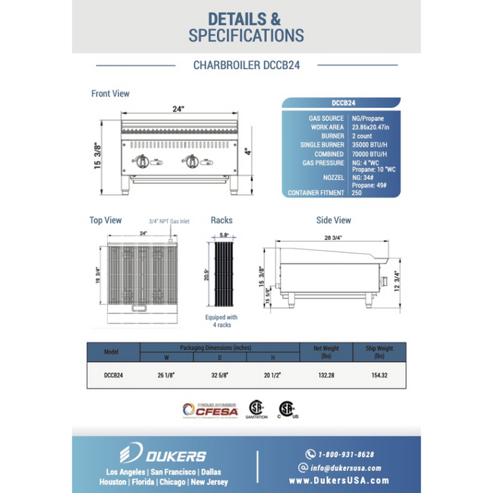 Dukers Charbroilers  DCCB24 24 in. W Countertop Charbroiler