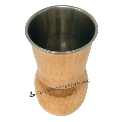 Traditional belly-shaped copper and steel glass for hot and cold beverages
