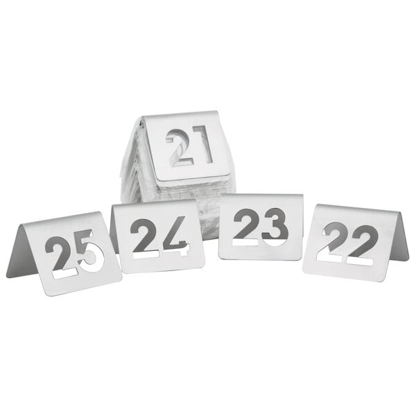 Tablecraft TC125 2 1/2" Stainless Steel Cut-Out Number Table Tents - 1 to 25