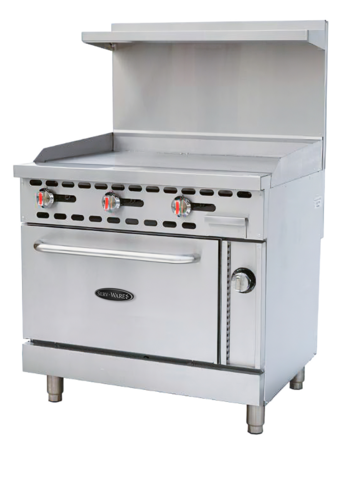 Serv-Ware SWGO-36-LP 36” Commercial Gas Griddle with Oven – Floor Model Flat Top Range, Liquid Propane