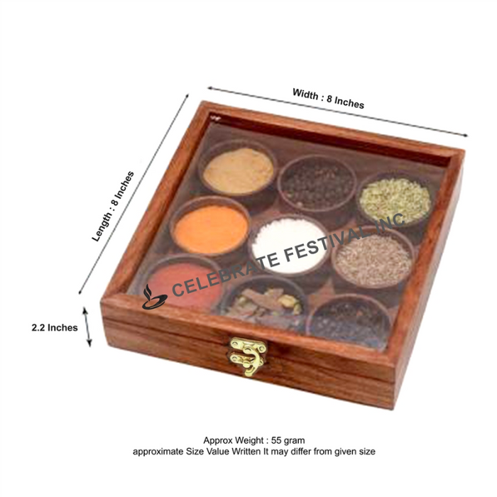 Square Wooden Spice Box; Round Organizer- see Thru Lid