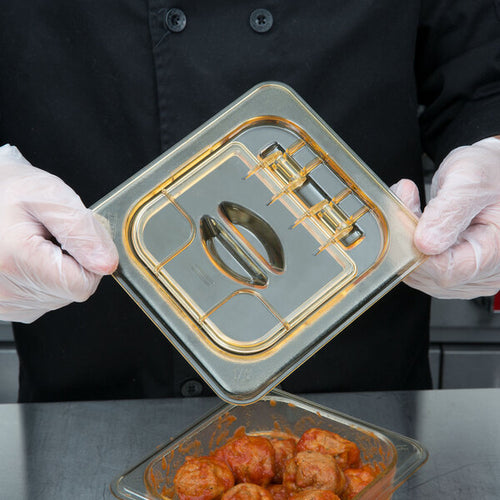 Cambro H Pan One Sixth Size FlipLid Food Pan Lid Amber ( Case of 6 )