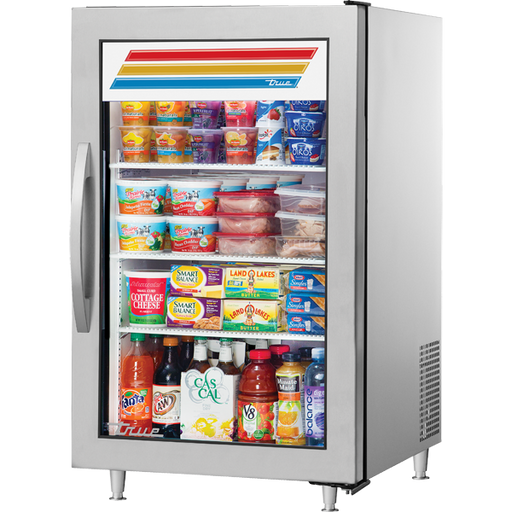 True GDM-07-S-HC~FGD01 countertop stainless steel swing door refrigerator with framed glass door