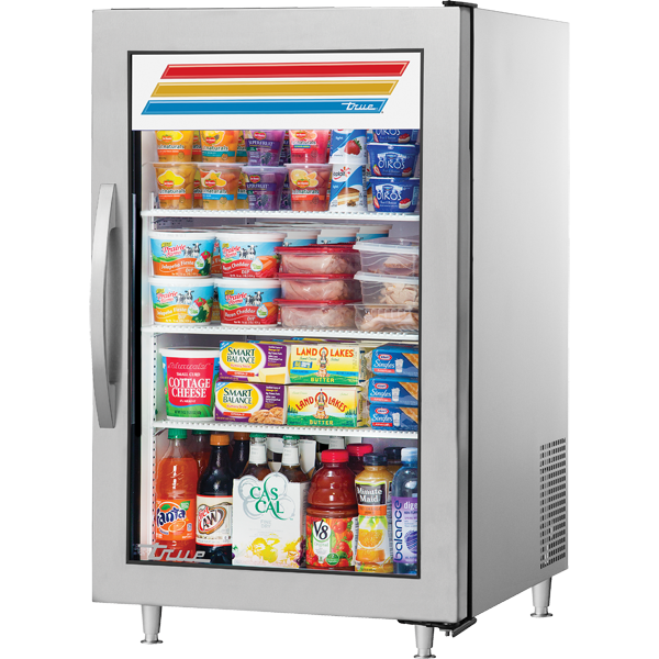 True GDM-07-S-HC~FGD01 countertop stainless steel swing door refrigerator with framed glass door