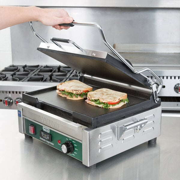 Waring WFG250T Tostato Supremo Large Smooth Top & Bottom Panini Sandwich Grill with Timer