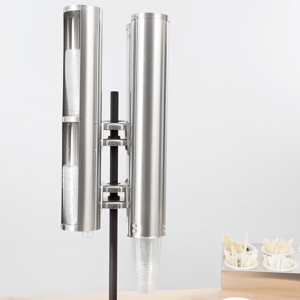 Vollrath PLC-3 Pull-Type Stainless Steel Wall Mount 12 - 20 oz. Cup Dispenser